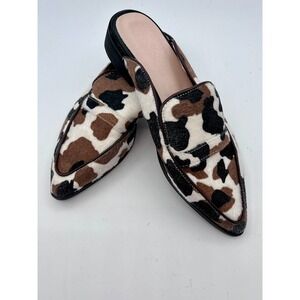 NWOB Womens Faux Cow Print Pointed Toe Mules Slip On Flats Shoes Size 7  38